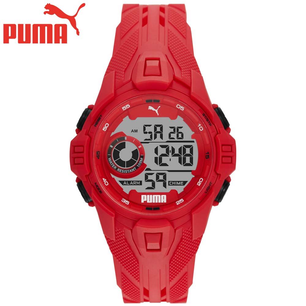 Reloj Puma Bold P5040 Hombre Digital Cronometro Luz Correa de Silicona Rojo